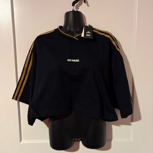 adidas Ivy Park Black Tee with Gold Stripes